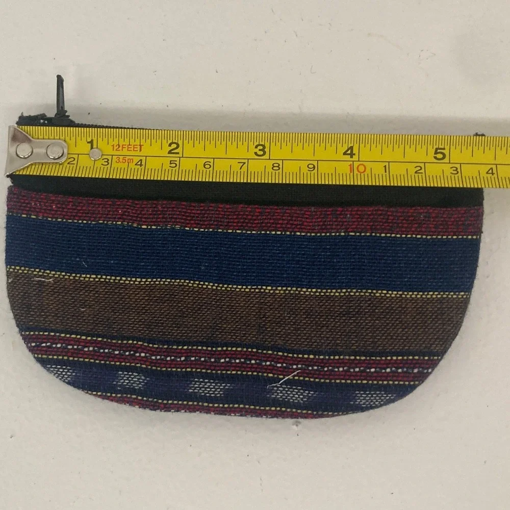Woven 100% Cotton Bohemian Multi Color Striped Coin Pouch Thailand Eclectic Cool